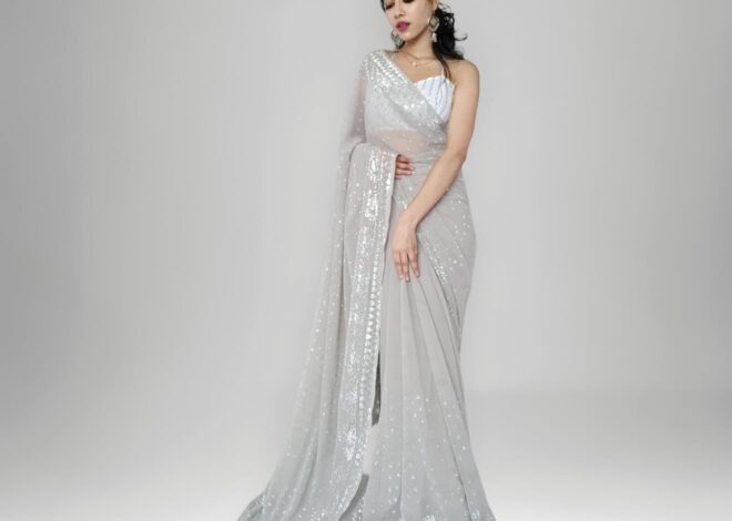 Elegant Styling With Pure Silver Hair Accessories And Pure Georgette Sarees