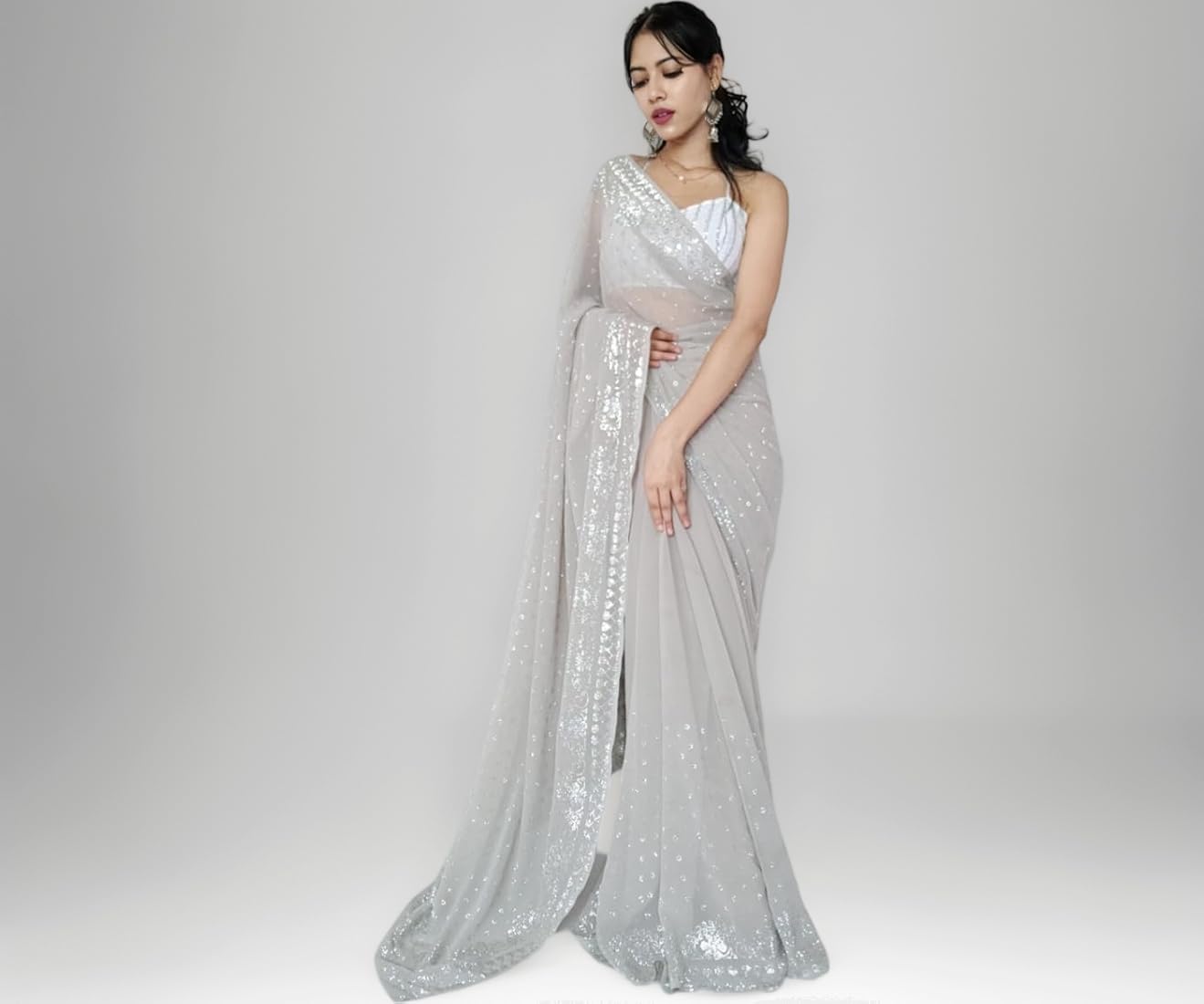 Elegant Styling With Pure Silver Hair Accessories And Pure Georgette Sarees